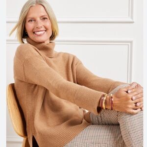 TALBOTS XL long Camel Turtleneck Sweater cuff Sleeve Oversized Spring Maternity